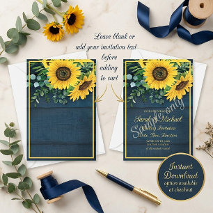 Blank budget Country sunflowers wedding Invitatio Invitation