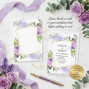 Blank budget Elegant purple floral wedding Invitation