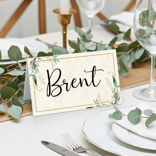 Blank budget Eucalyptus and gold wedding Place Card