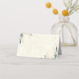 Blank budget Eucalyptus and gold wedding  Place Card