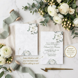 Blank budget Ivory watercolor floral wedding Invitation