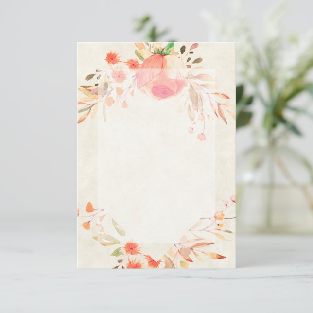 Blank budget Orange floral  wedding  Invitation (Standing Front)