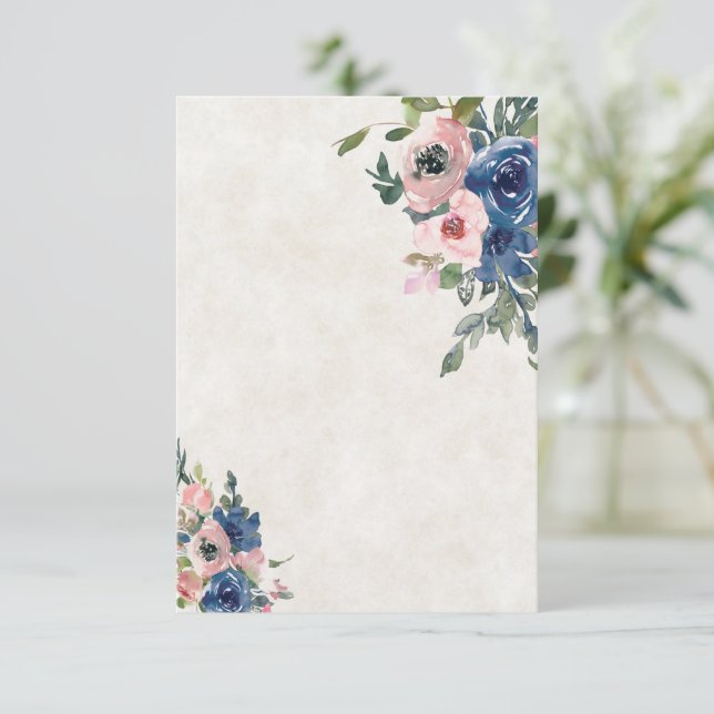 Blank budget Pink and blue floral wedding  Invitation (Standing Front)