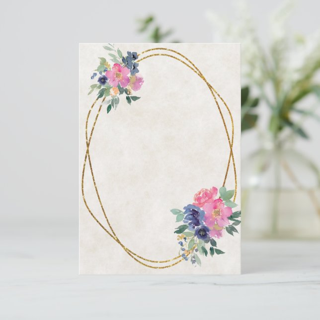 Blank budget Pink and blue floral wedding  Invitation (Standing Front)