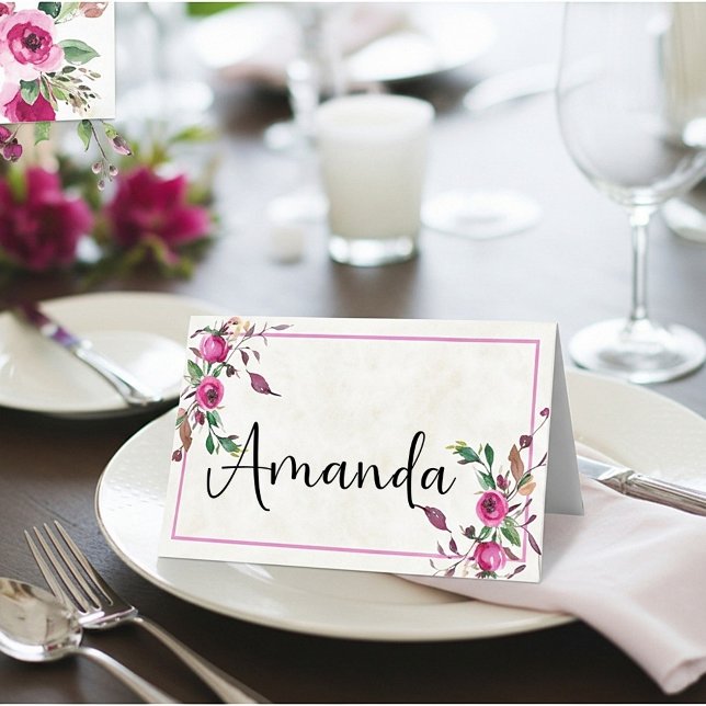 Blank budget Pink loose floral wedding   Place Card (Creator Uploaded)