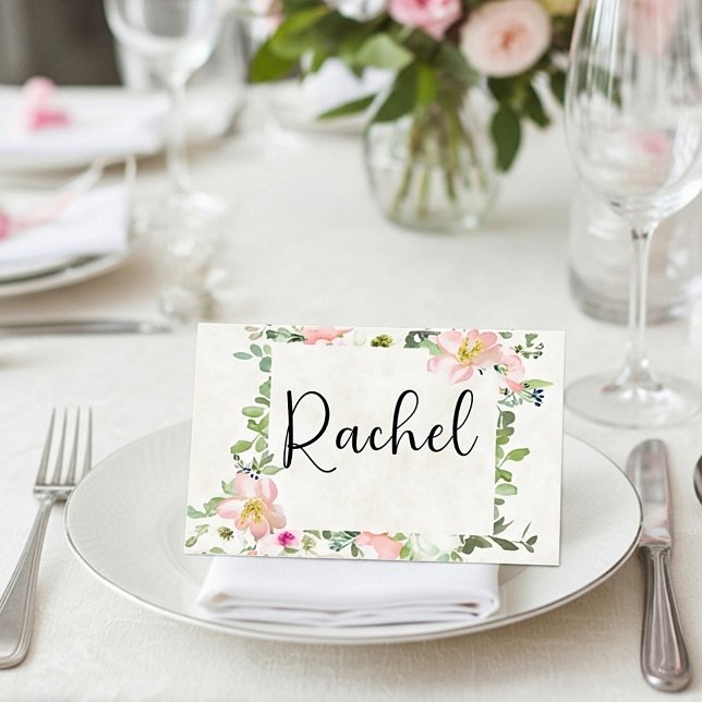 Blank budget Pretty pink floral frame wedding  Place Card (Creator Uploaded)