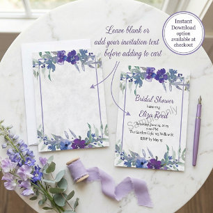 Blank budget Purple and blue floral wedding Invitation