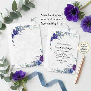 Blank budget Purple and blue floral wedding Invitation