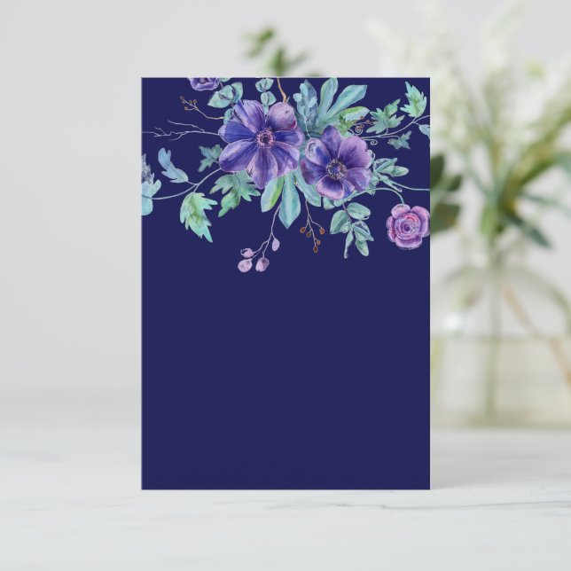 Blank budget Purple and blue floral wedding  Invitation (Standing Front)
