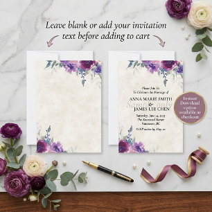 Blank budget  purple and mauve floral  wedding  invitation