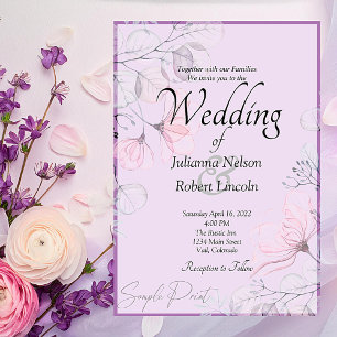 Blank budget Purple floral wedding Invitation