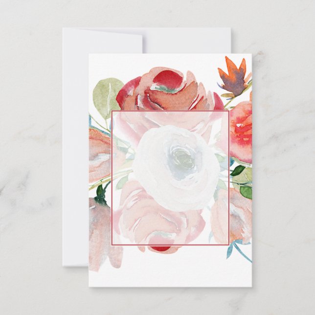 Blank budget red and pink floral wedding  invitation (Front)