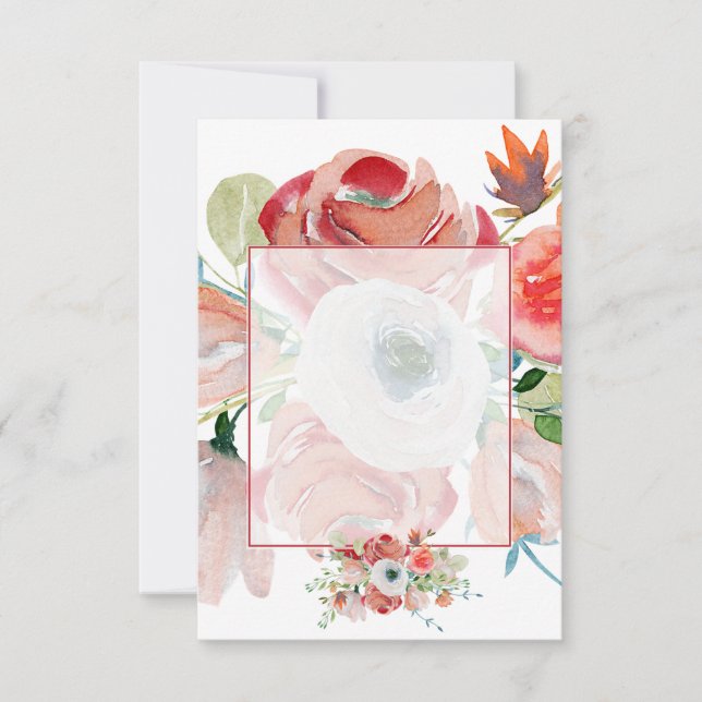 Blank budget red and pink floral wedding  invitation (Front)