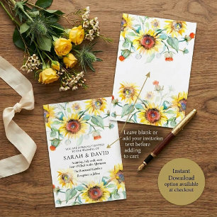 Blank budget Sunny sunflowers wedding  Invitation