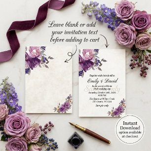 Blank budget Violet watercolor floral wedding  Invitation