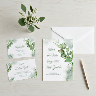 Blank budget watercolor greenery wedding invitation