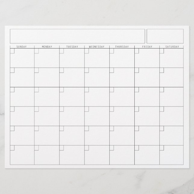 Blank Calendar Page - Sunday Start Landscape View (Front)
