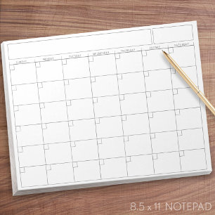 Blank Calendar Page - Sunday Start Landscape View Notepad