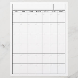 Blank Calendar Page - Sunday Start Portrait View