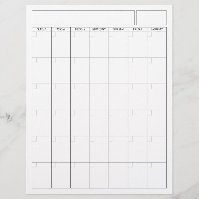 Blank Calendar Page - Sunday Start Portrait View (Front)