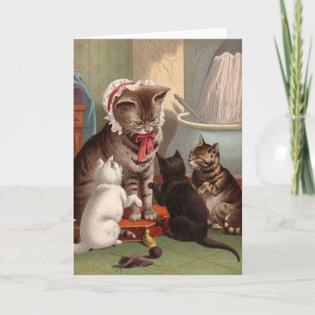 Blank card - Naughty Cat series - Knitting Cats (Front)