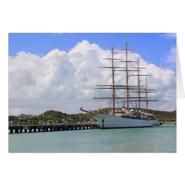 Blank Card with image of Sailing Ship in Antigua (Front Horizontal)