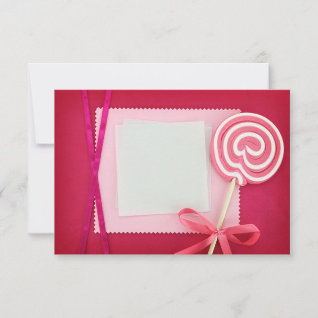 Blank card with lollipop on pink background (Front)