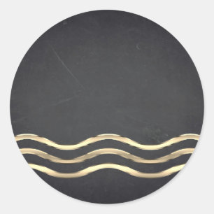 Blank  Chalkboard Gold Striped Curved Customize Classic Round Sticker