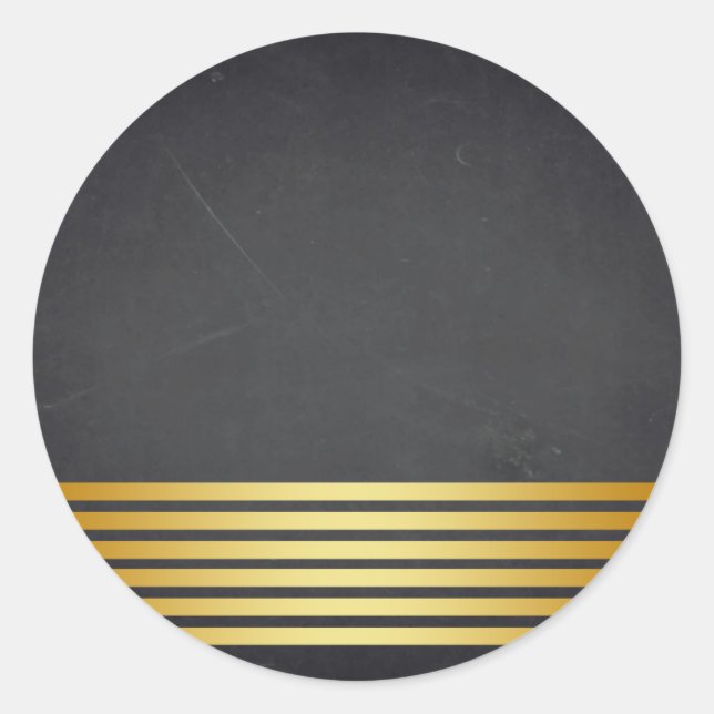 Blank  Chalkboard Gold Striped Customize Text Classic Round Sticker (Front)