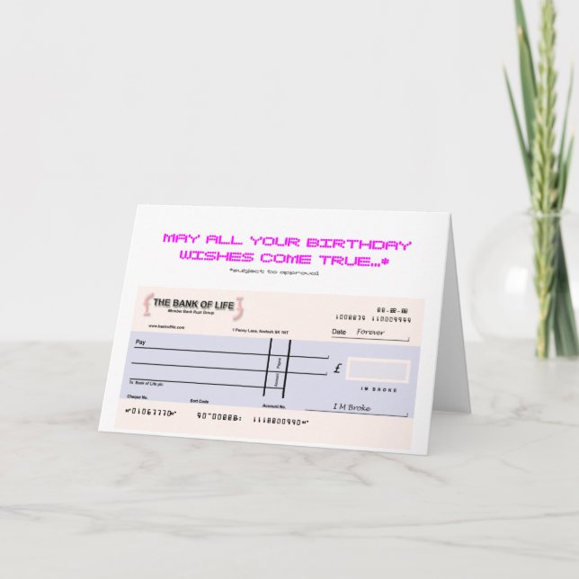 Blank Check Birthday Card (Front)