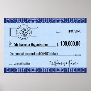 Blank Check for Sweepstakes & Awards BLUE ART DECO Poster