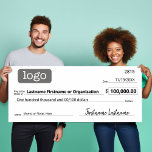 Blank Check for Sweepstakes, Awards, Charity Poster<br><div class="desc">A big blank check for awards and giveaways. If your company is donating to a non-profit or a charity,  you can use this check template.
1) Upload your logo 
2) Fill in all of the text information
3) Optional - You can change the background colour and size</div>