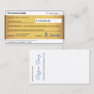 Blank Check Gold Law of Attraction Manifestation Business Card