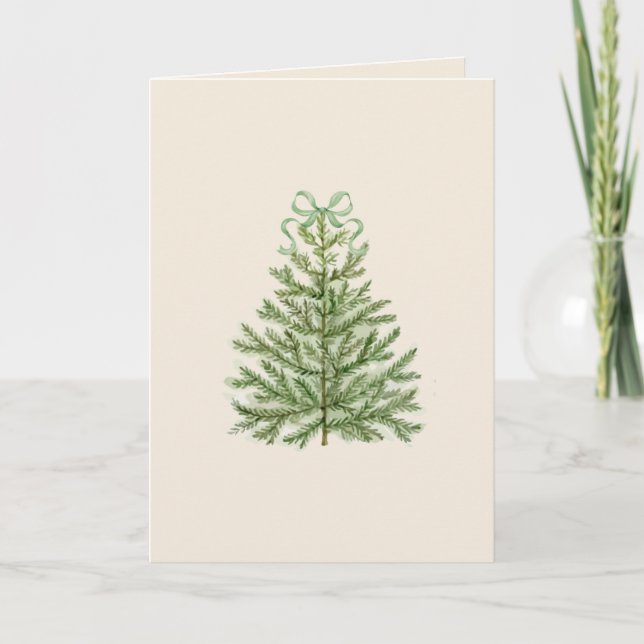 Blank Christmas Card with Christmas Tree Green Bow (Front)