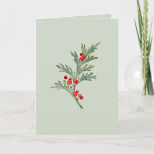 Blank Christmas Card with Watercolor Juniper