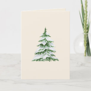 Blank Christmas Card with Watercolor Snowy Tree