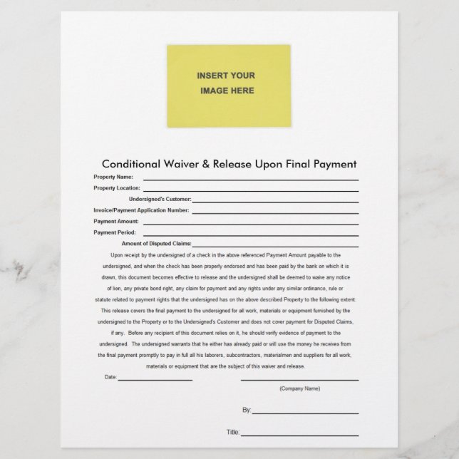Blank Conditional Waiver Release Upon Final (Front)