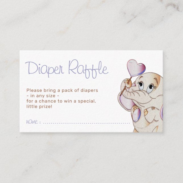 Blank Cutest Elephant Heart Balloon Diaper Raffles Enclosure Card (Front)