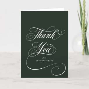 Blank Dark Green Elegant Script Graduation Thank You Card
