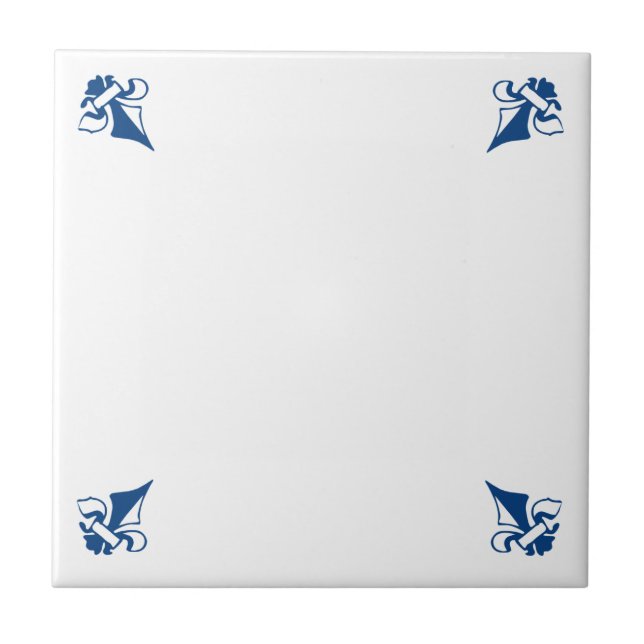 Blank Delft Blue and White Fleur de Lis Corners Tile (Front)