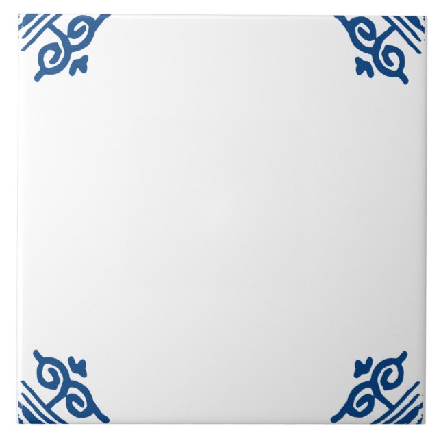 Blank Delft Blue and White Ox head Corner Flourish Tile (Front)