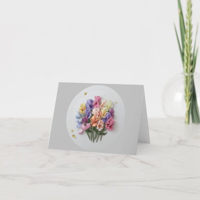 Blank Elegant Floral Note Card Sweet Peas (Front)
