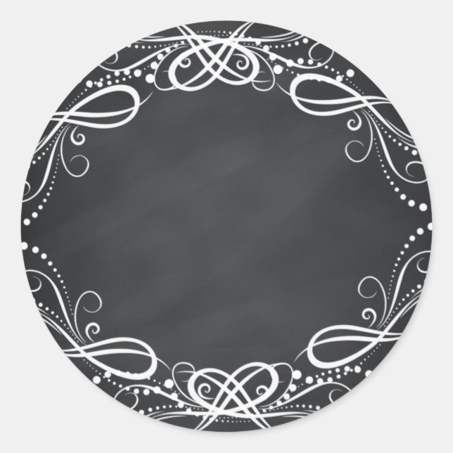 Blank Faux Chalkboard Floral Curves Customize Classic Round Sticker (Front)