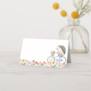 Blank Floral Hedgehog Baby Shower Place Card