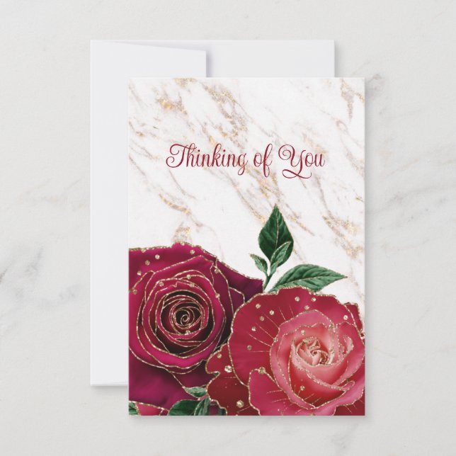 Blank Glamourous Gold Red Roses Thinking of You  Announcement (Front)