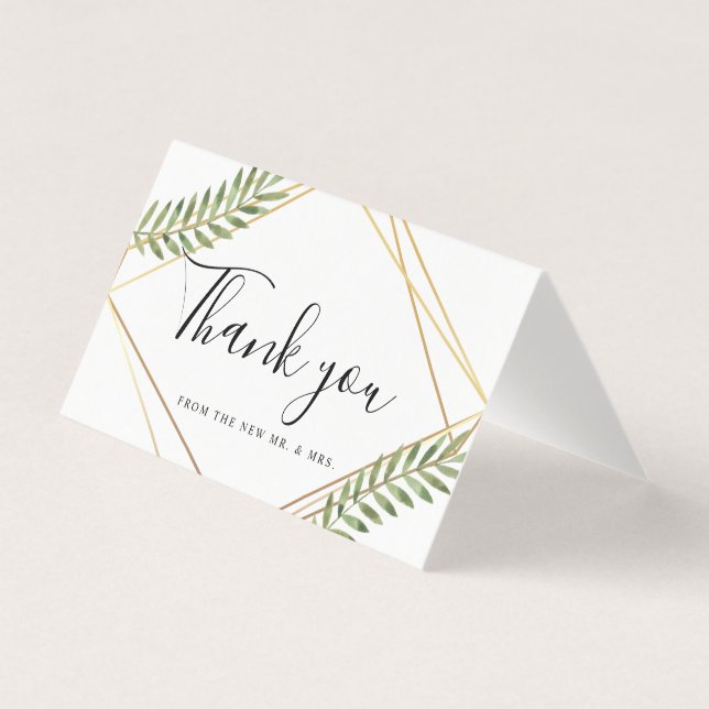 BLANK gold frame watercolor leaf Thank you wedding (Front)