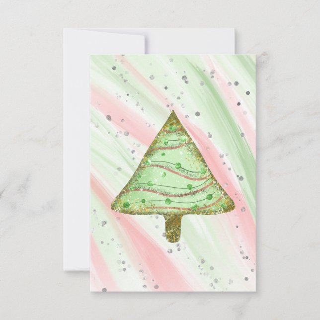 Blank Gold Green Sparkle Modern Christmas Tree  An Announcement (Front)