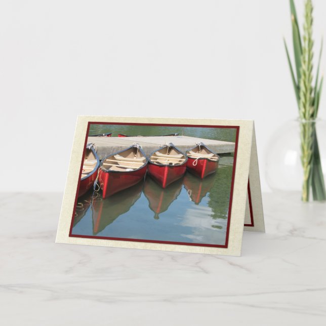 Blank Greeting Card/Note Card, Three Red Canoes Card (Front)