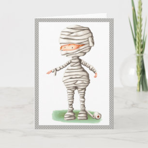 Blank Halloween card with a boy in a mummy costume