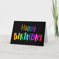Blank Happy Birthday Card Rainbow Letters on Black
